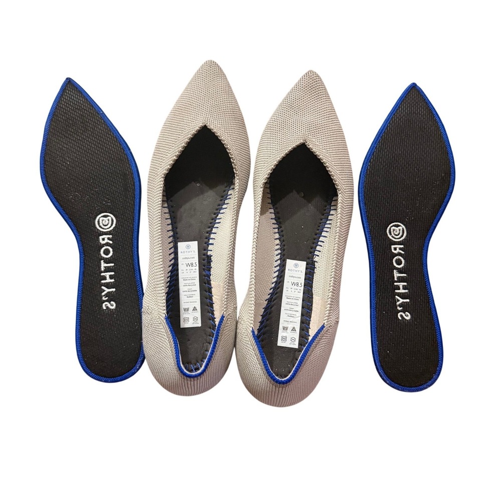 Rothy's The Point Flats Light Grey Knit Women Size 8.5 Comfort Outdoor Rare Work
